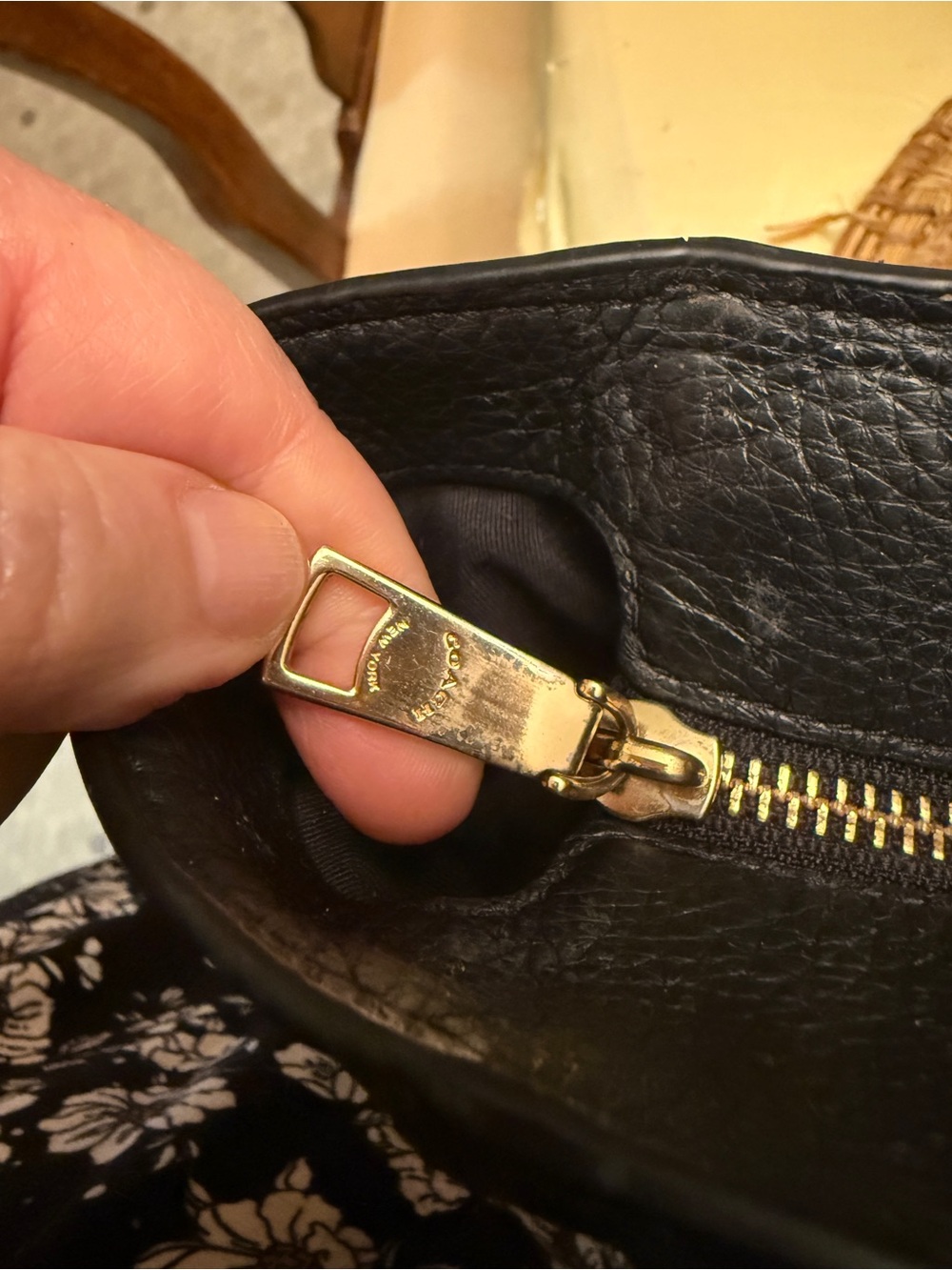 Coach Elle Black Pebbled Leather Tote with Gold Chain Straps - Picture 11 of 16